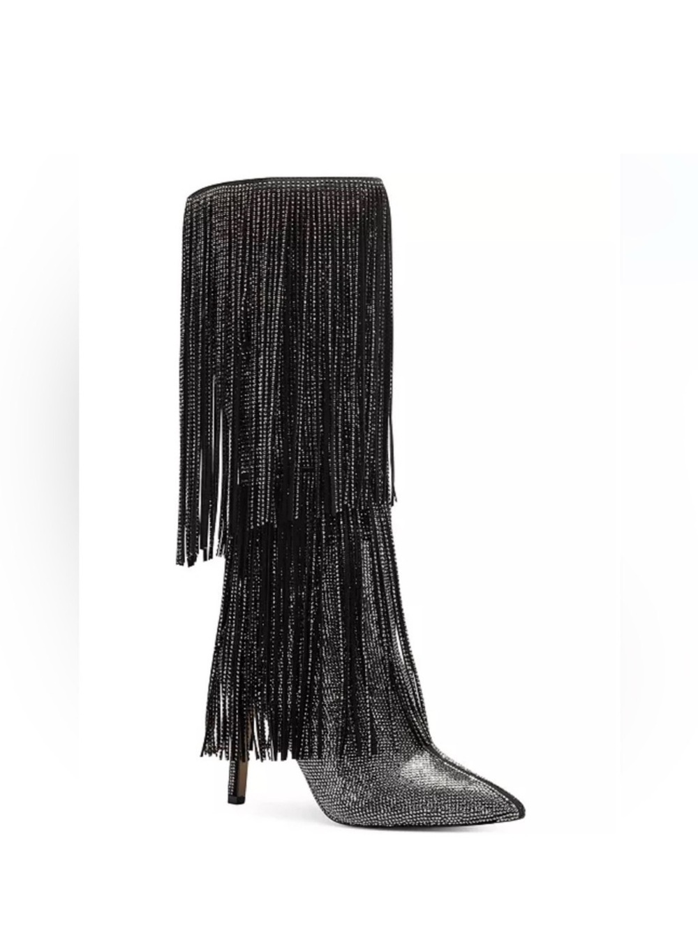 INC International Concepts Black Crystal Fringe Stiletto Knee Boot